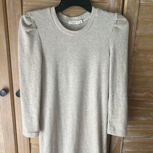 Harper Ribbed Knit Crewneck Sweater in Oatmeal Beige